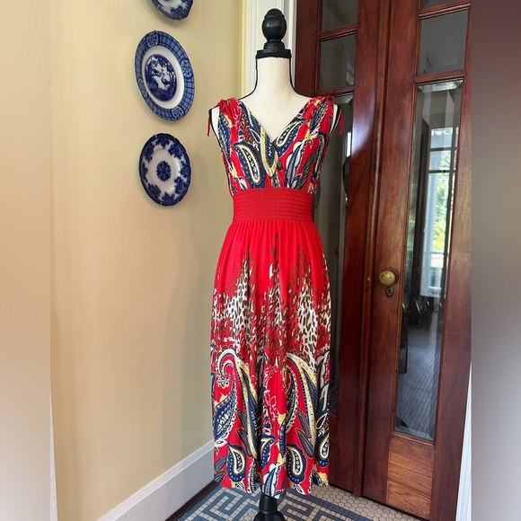Lildy | Red Animal & Paisley Print Surplice Sundress, Size S-M - Picture 1 of 8